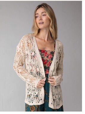 NATURAL LIFE Abigail Open-Knit Crochet Cardigan in Cream